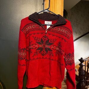 Vintage Spirit Red and Brown Fairisle Knit Quarter Zip Sweater
